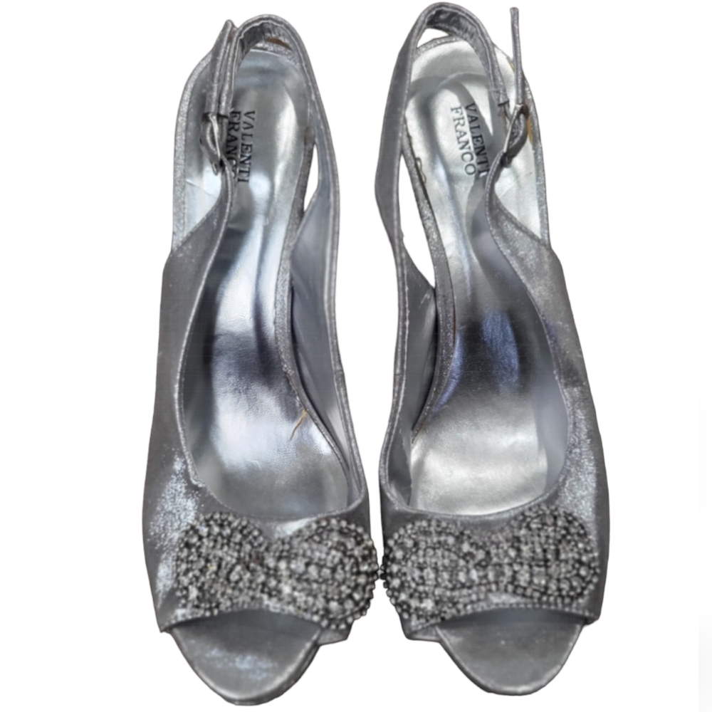 Womens silver Valenti Franco heels with jewels size 8